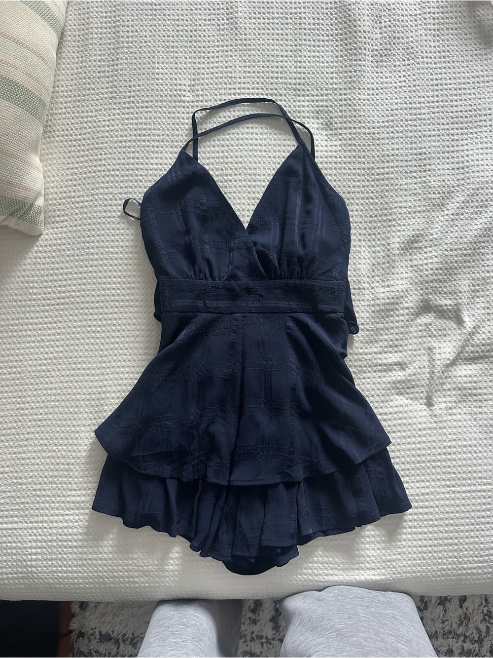 Oh Polly Navy Blue Romper Playsuit with Tiered Skirt